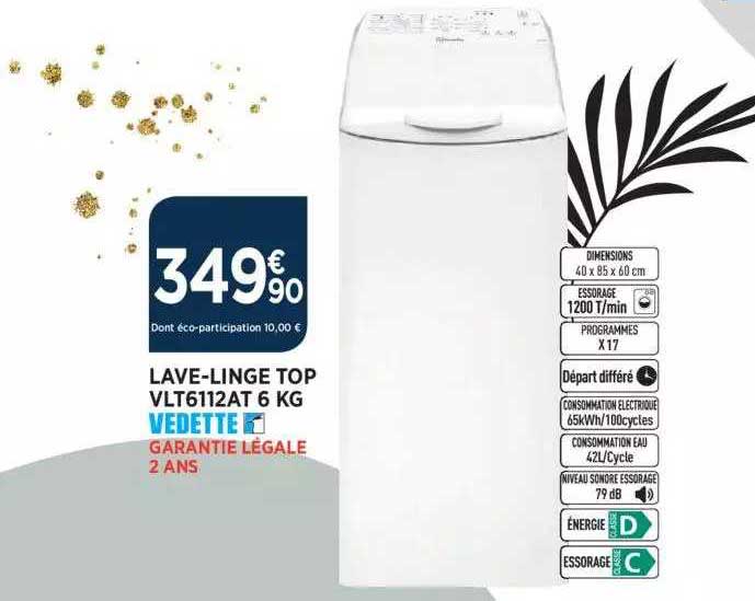 lave-linge top 6 kg vedette