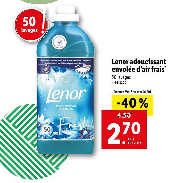 lenor adoucissant envolée d'air frais