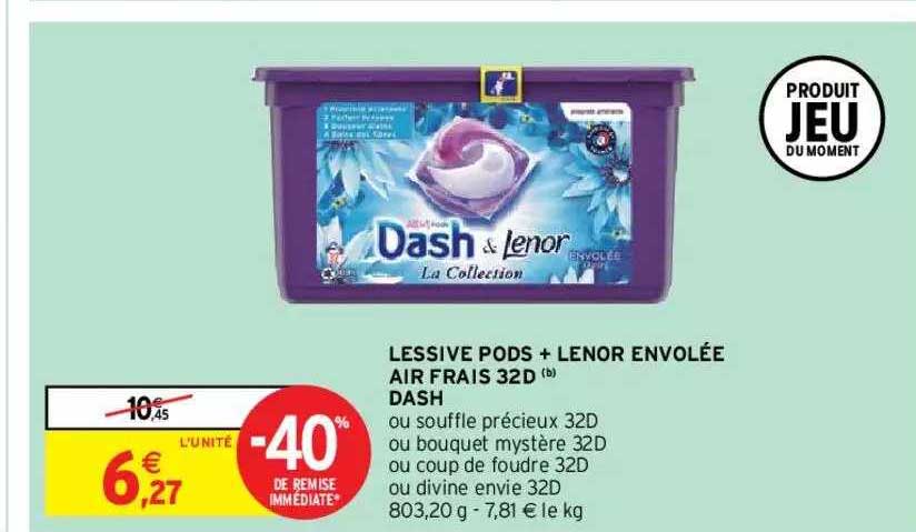lessive pods + lenor envolée air frais 32d dash