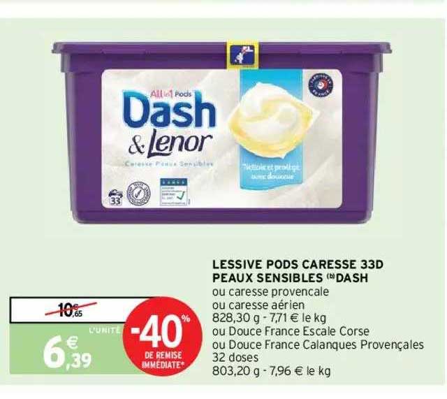 lessive pods caresse 33d peaux sensibles dash