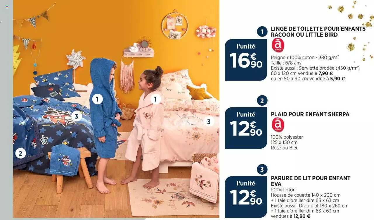 linge de toilette pour enfants racoon ou little bird, plaid pour enfant sherpa, parure de lit pour enfant eva