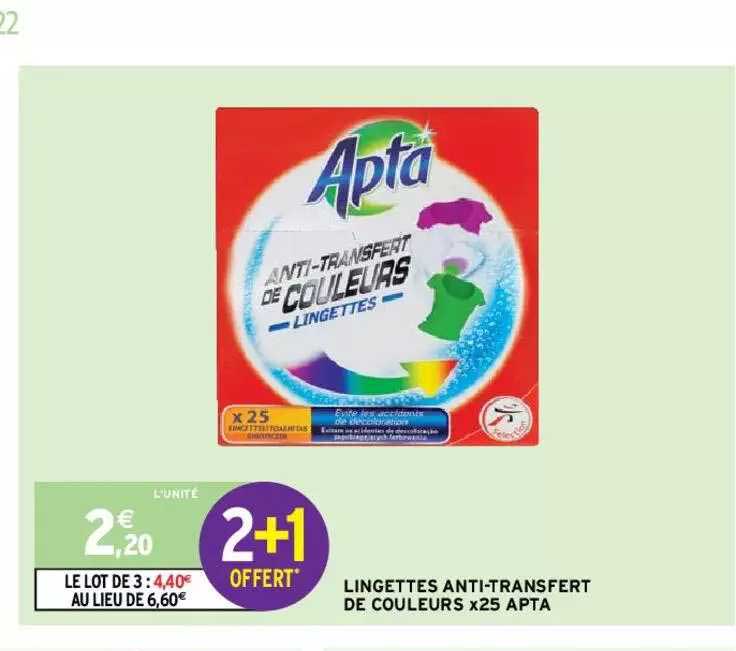 lingettes anti-transfert de couleurs x25 apta