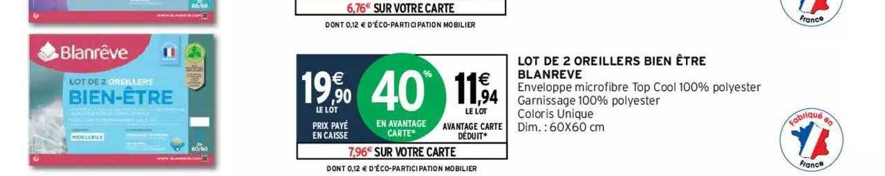 lot de 2 oreillers bien être blanrêve