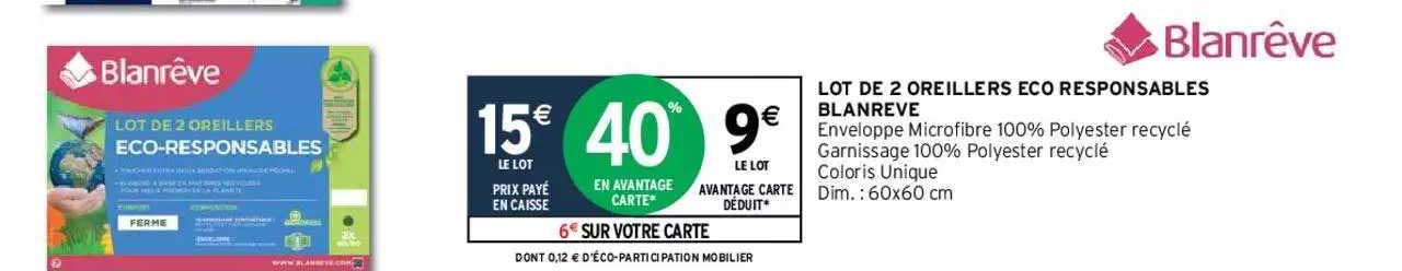 lot de 2 oreillers éco responsables blanrêve