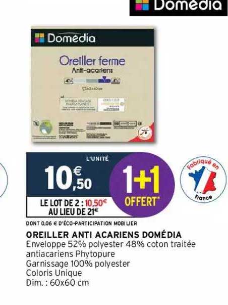 oreiller anti acariens domédia