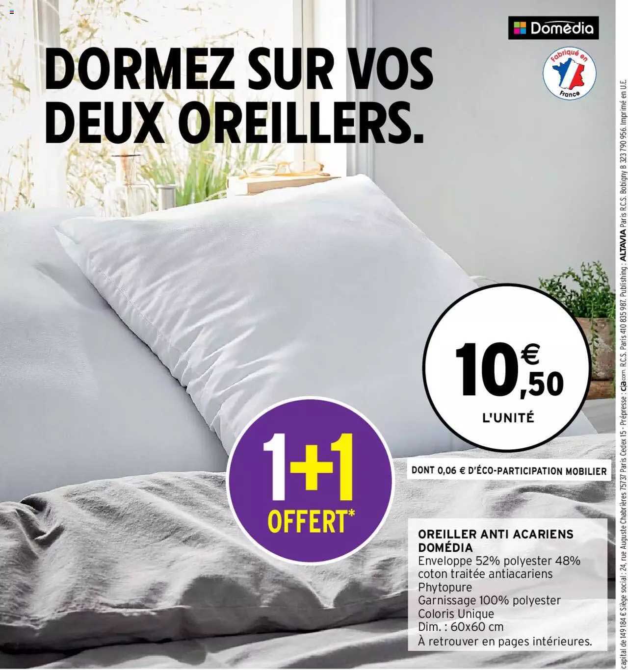 oreiller anti acariens domédia