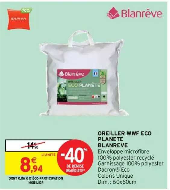 oreiller wwf éco planète blanrêve
