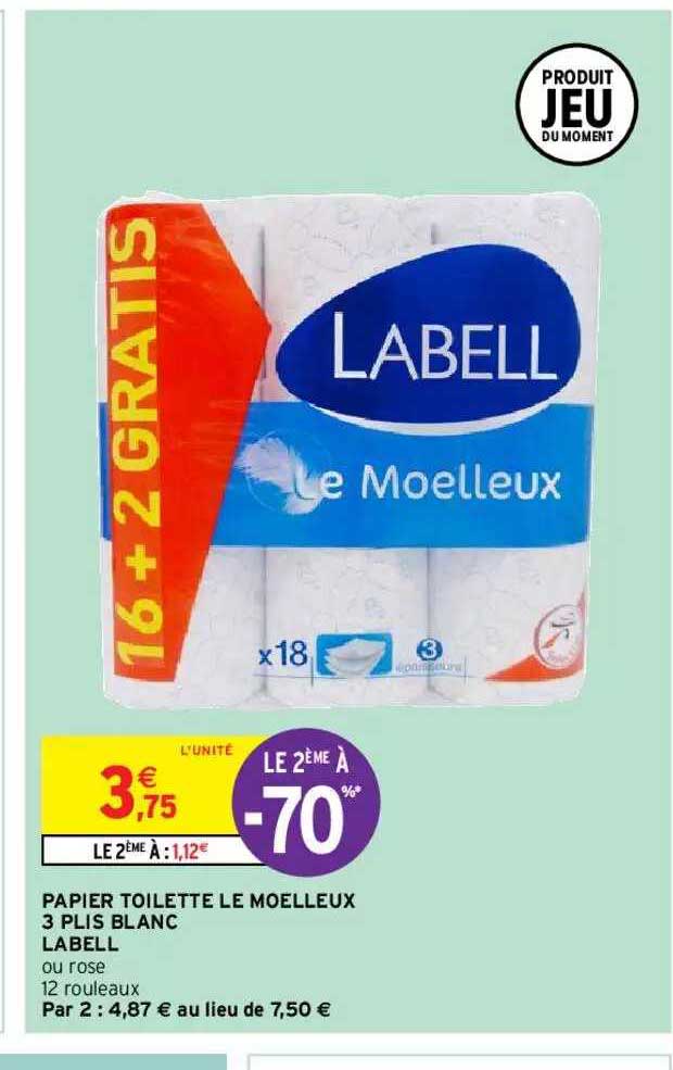 papier toilette le moelleux 3 plis blanc labell