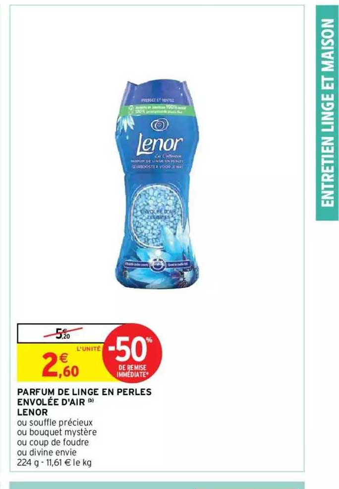 parfum de linge en perles envolée d'air lenor