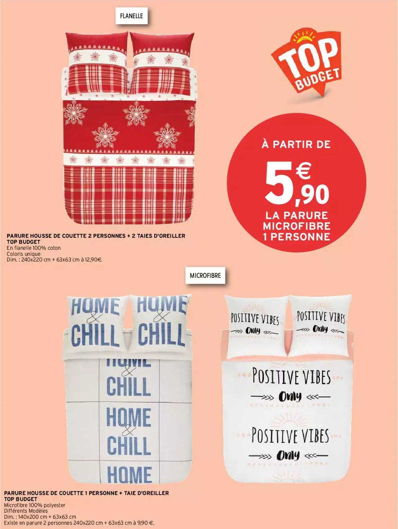 Parure Housse De Couette 2 Personnes + 2 Taies D'oreiller Top Budgets, Parure Housse De Couette 1 Personne + Taie D'oreiller Top Budget