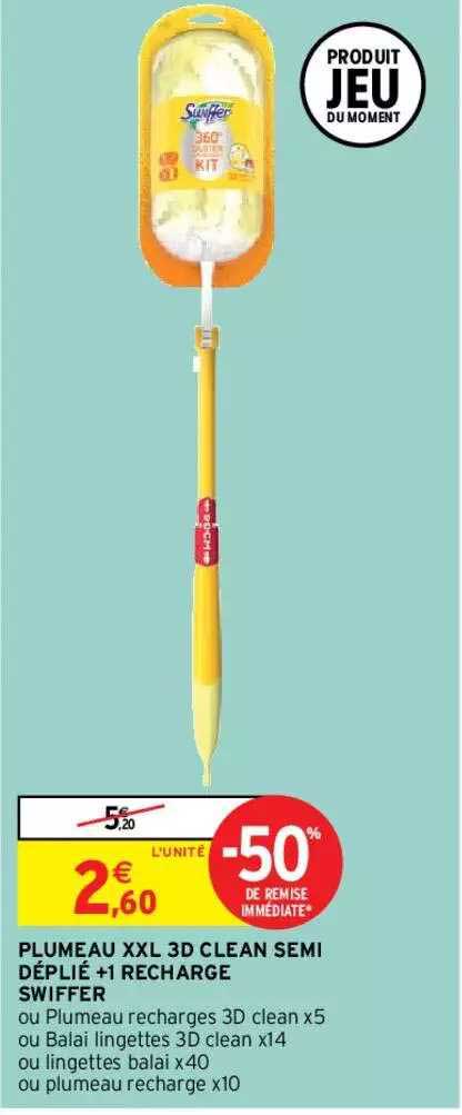 plumeau xxl 3d semi déplié + 1 recharge swiffer
