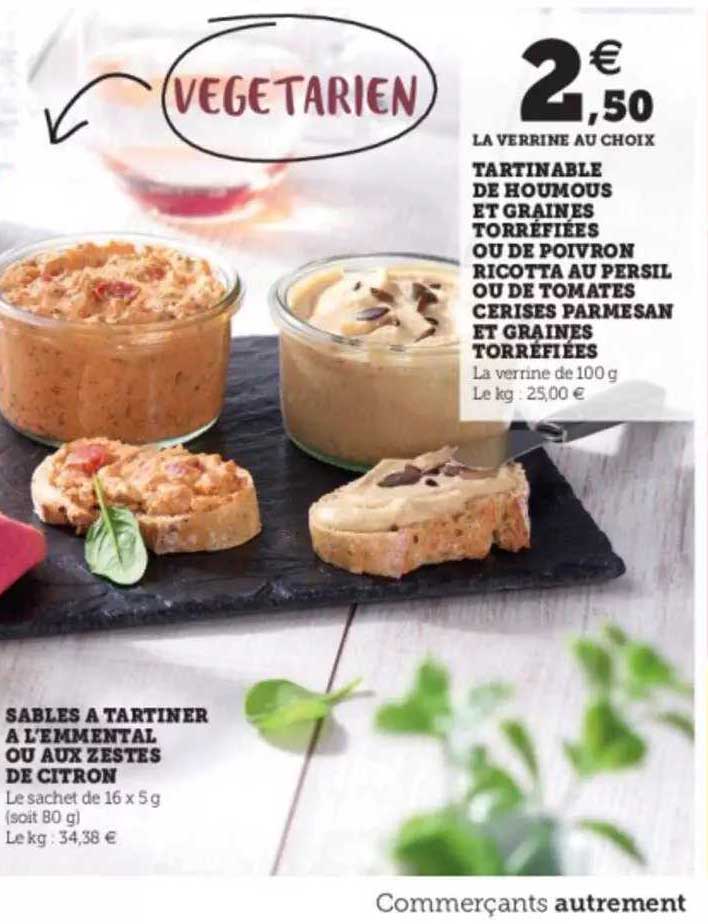 sablés à tartiner à l'emmental ou aux zestes de citron, tartinable de houmous et graines torréfiées ou de poivron ricotta au persil ou de tomates cerises parmesan et graines torréfiées