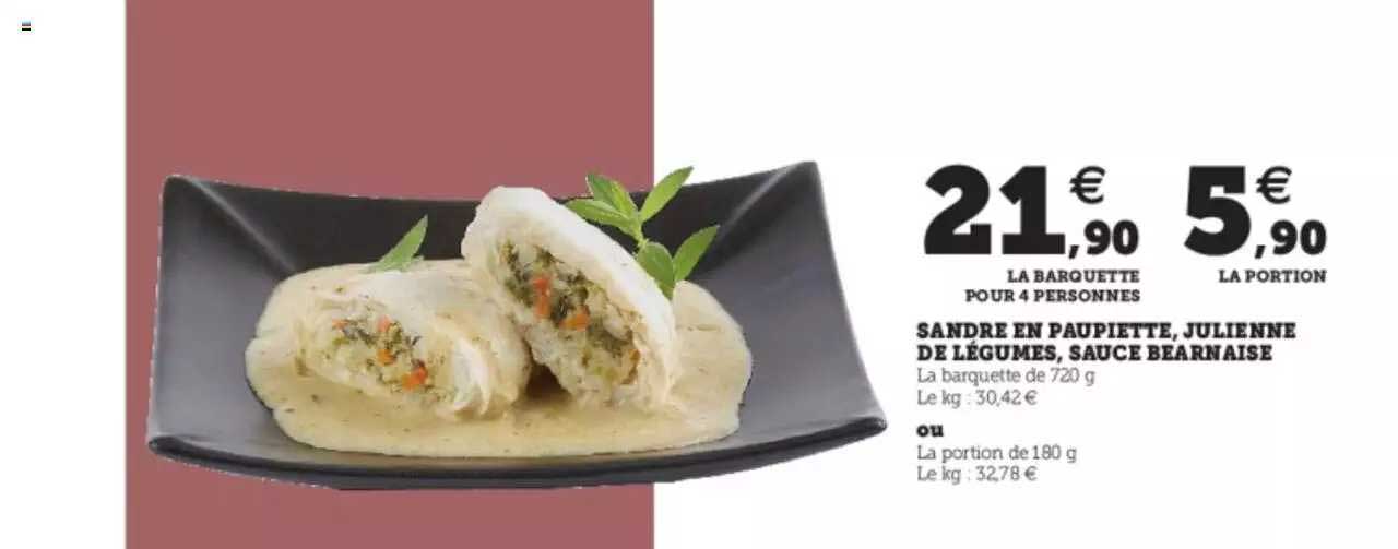 sandre en paupiette, julienne de légumes, sauce béarnaise