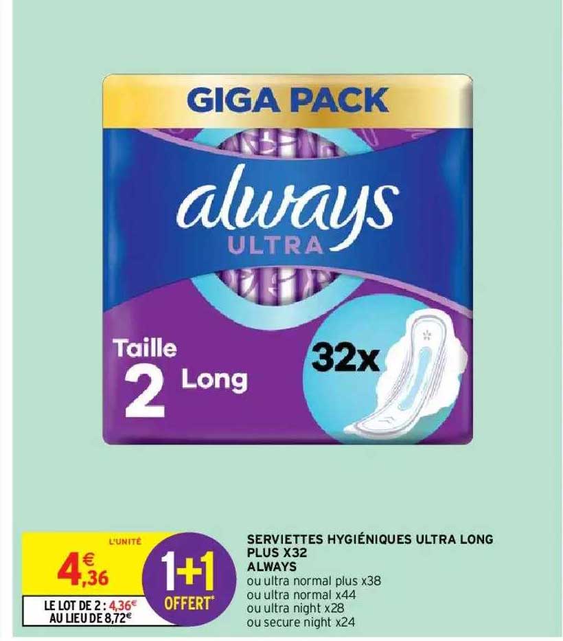 serviettes hygiéniques ultra long plus x32 always