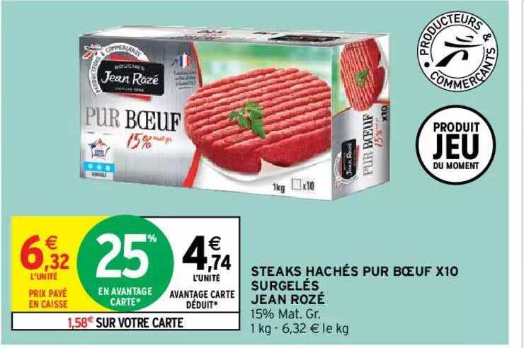 steaks hachés pur bœuf x10 surgelés jean rozé