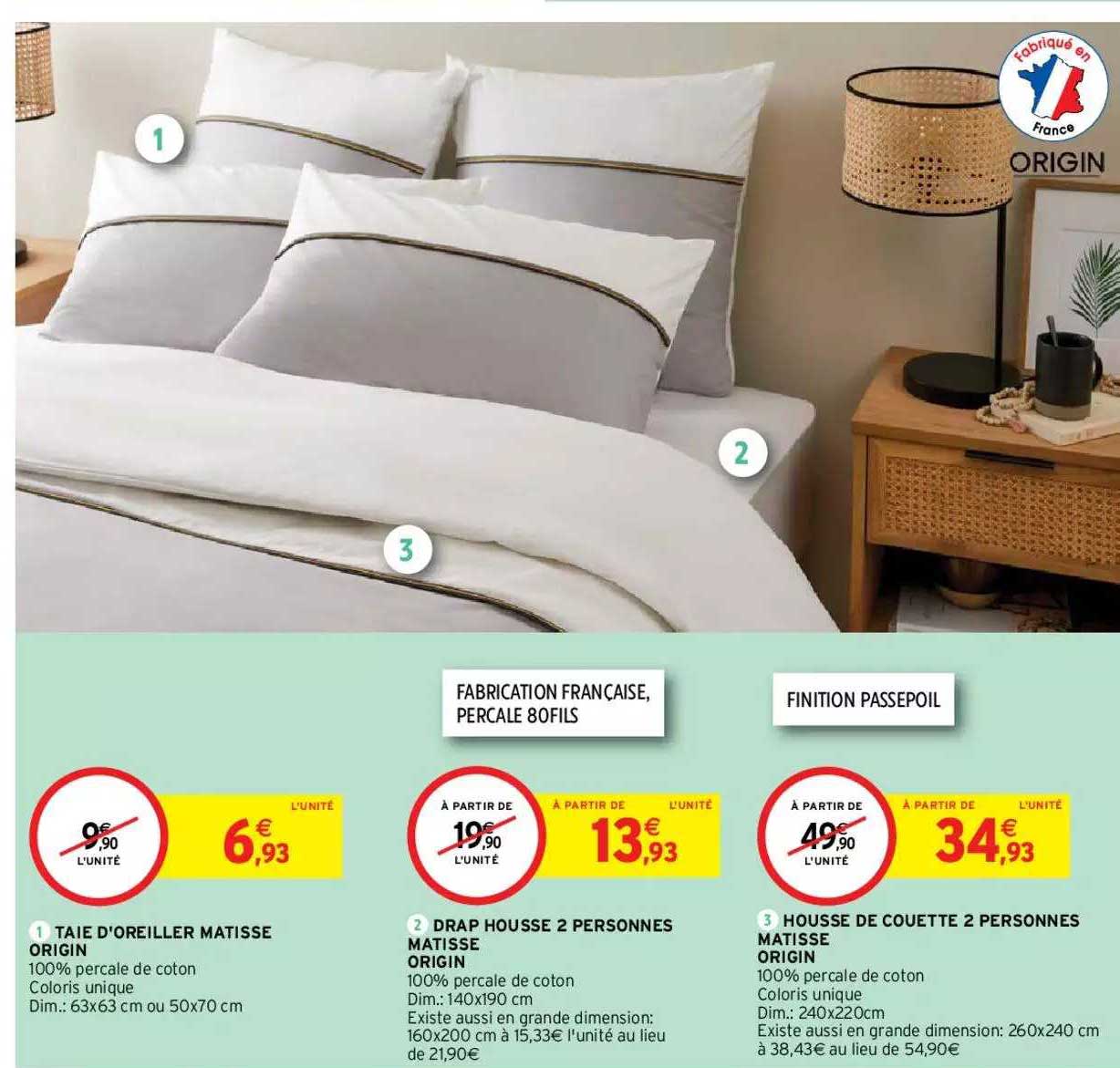 taie d'oreiller matisse origin, drap housse 2 personnes matisse origin, housse de couette 2 personnes matisse origin