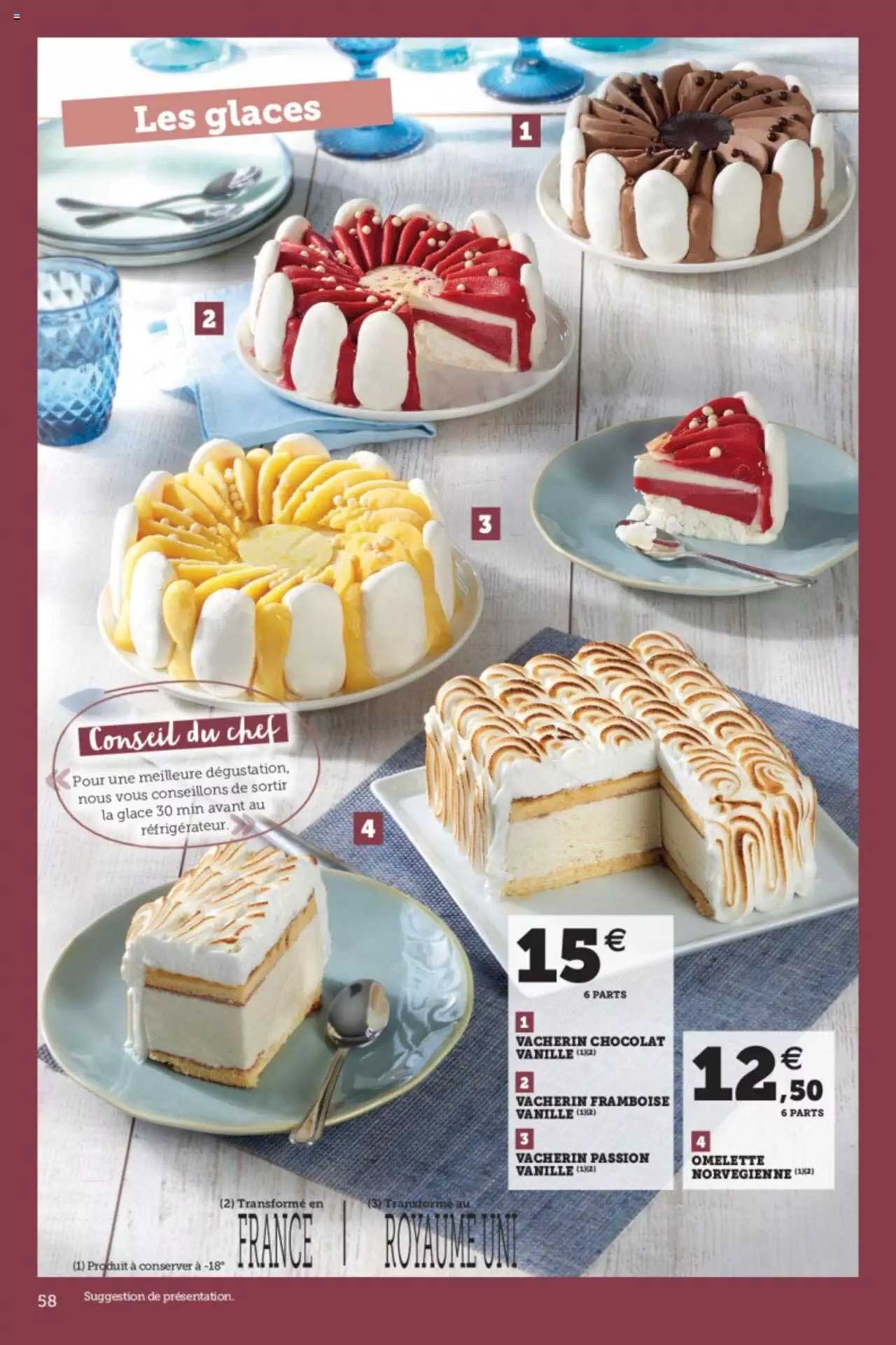 vacherin chocolat vanille, vacherin framboise vanille, vacherin passion vanille, omelette norvégienne