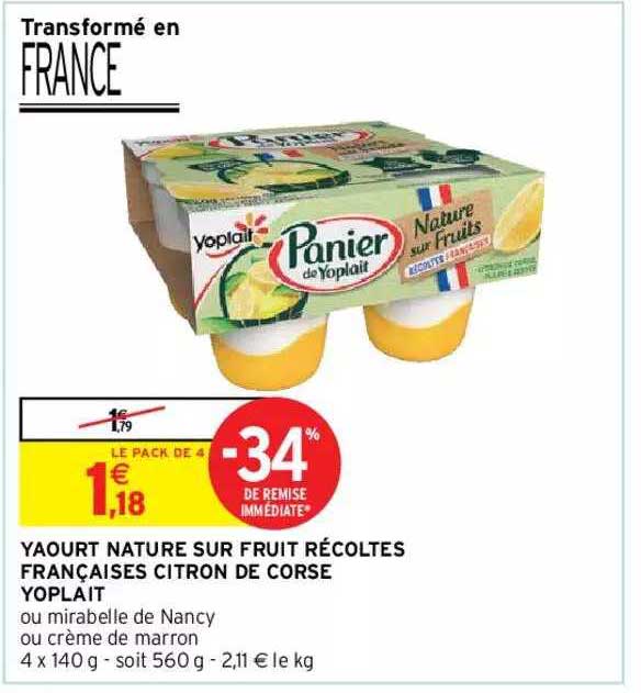 yaourt nature sur fruit récoltes françaises citron de corse yoplait