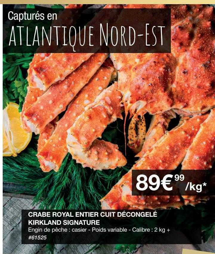 crabe royal entier cuit décongelé kirkland signature