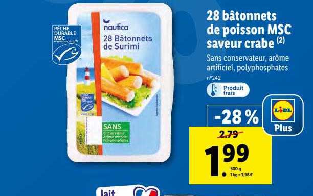 28 Bâtonnets De Poisson Msc Saveur Crabe