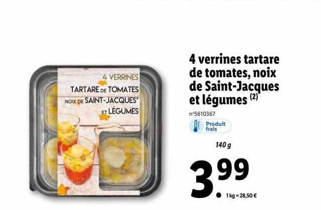 4 verrines tartare de tomates, noix de saint-jacques et légumes