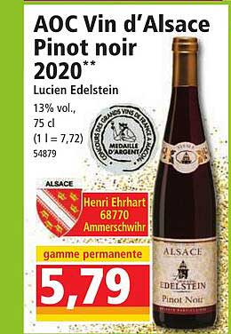aoc vin d'alsace pinot noir 2020 lucien edelstein