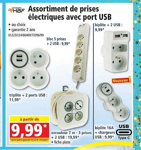 assortiment de prises électriques avec port usb groupe hbf