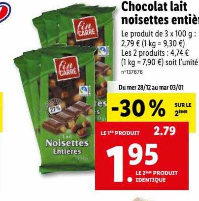 chocolat lait noisettes entière fill carré
