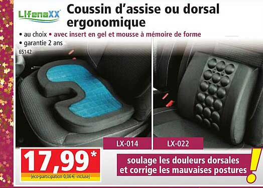 coussin d'assise ou dorsal ergonomique lifenaxx