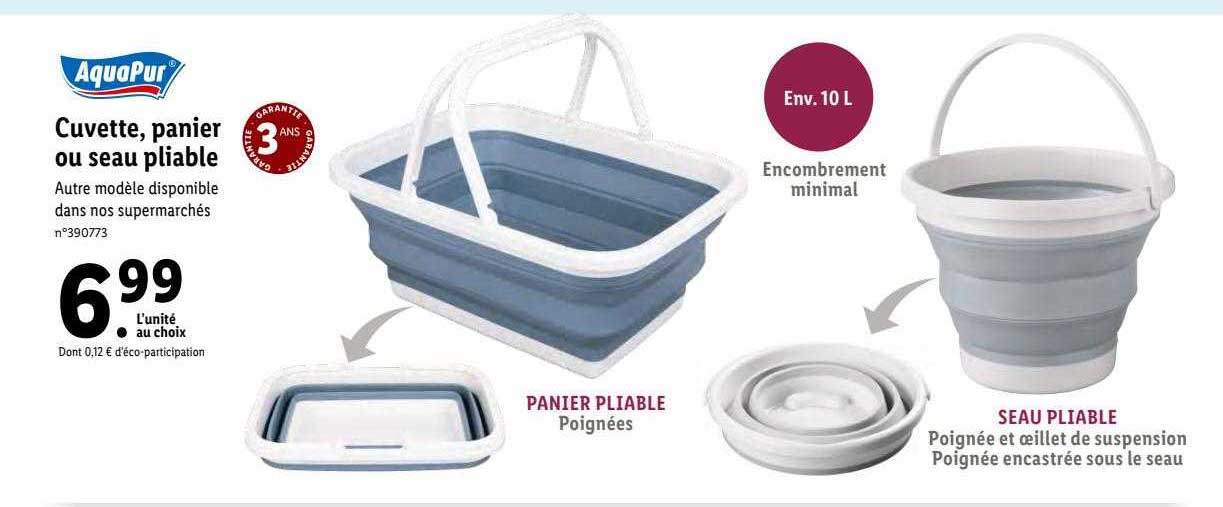 cuvette, panier ou seau pliable aquapur