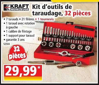 kit d'outils de taraudage, 32 pièces kraft werkzeuge