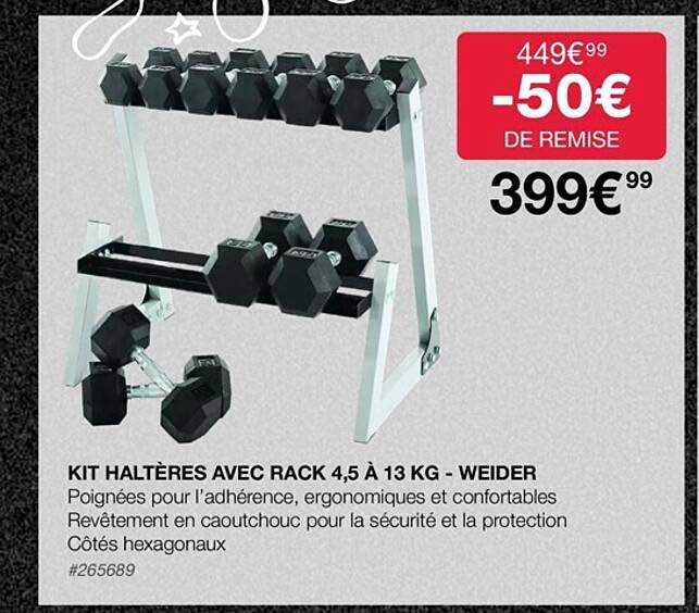 kit haltères avec rack 4,5 à 13 kg - weider
