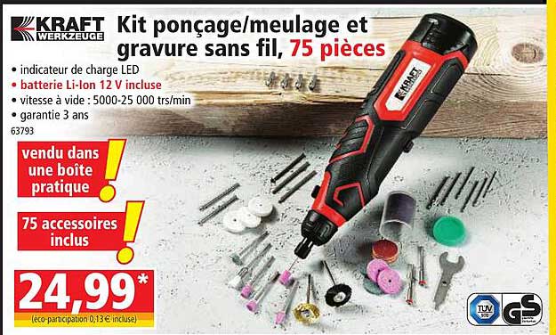 kit ponçage-meulage et gravure sans fil, 75 pièces kraft werkzeuge