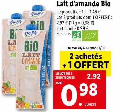 lait d'amande bio envia