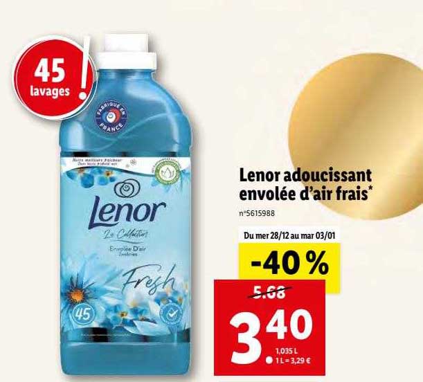 lenor adoucissant envolée d'air frais