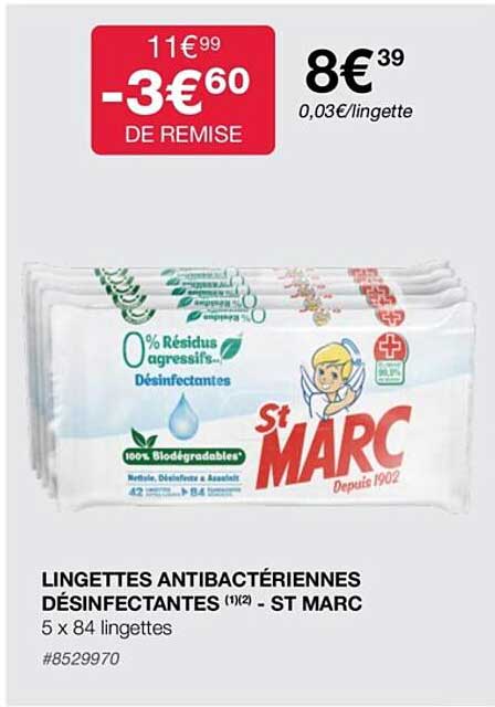 lingettes antibactériennes désinfectantes - st marc