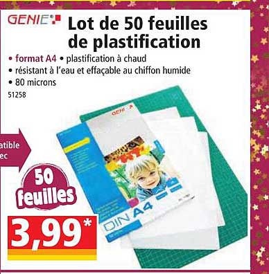 lot de 50 feuilles de plastification génie