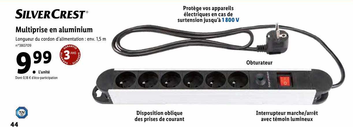 multiprise en aluminium silver crest