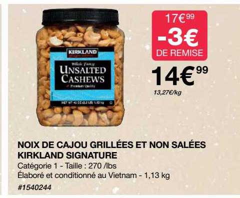 noix de cajou grillées et non salées kirkland signature