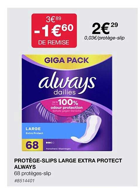 protège-slips large extra protect always