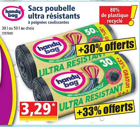 sacs poubelle ultra résistants à poignées coulissantes handy bag