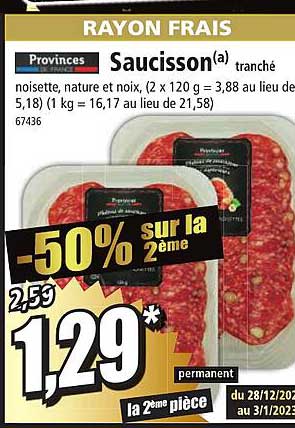 saucisson tranché provinces