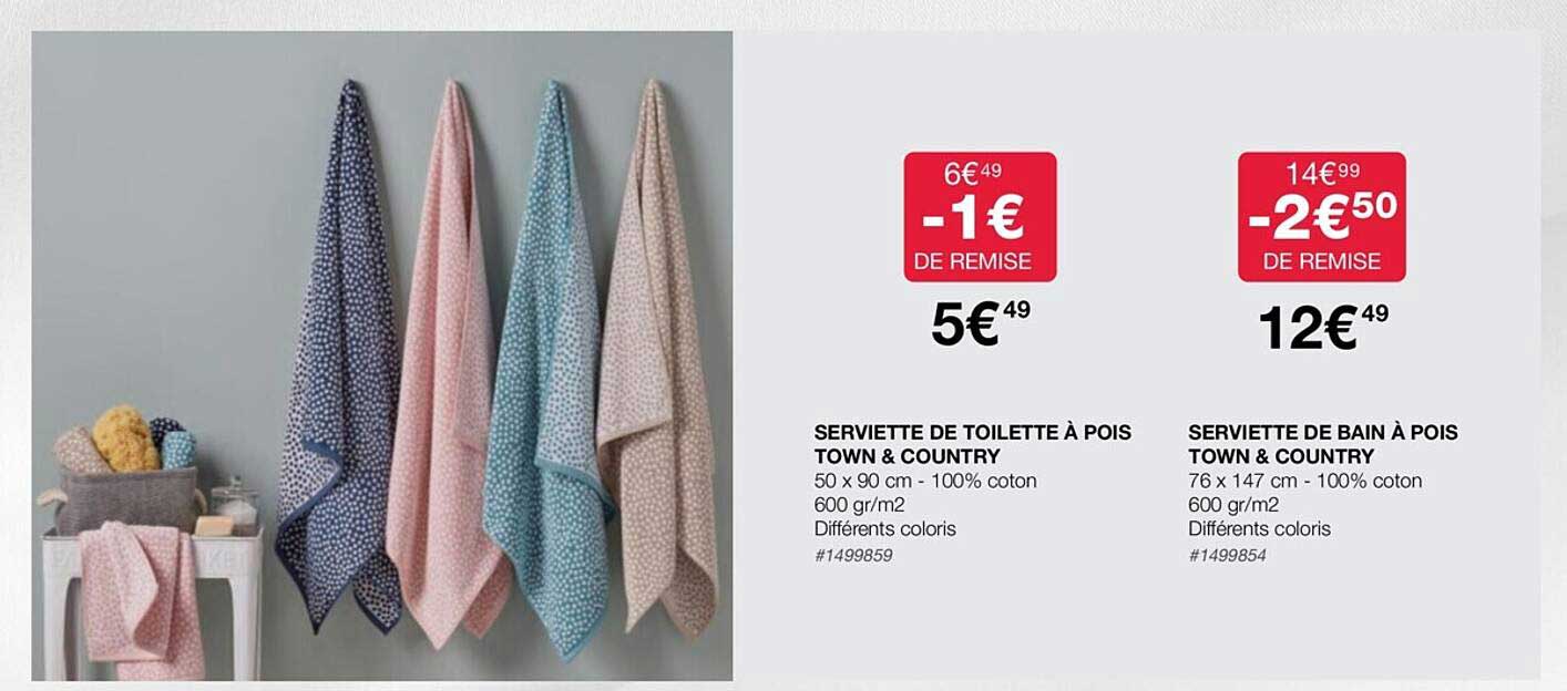 serviette de toilette à pois town & country, serviette de bain à pois town & country