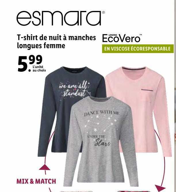 t-shirt de nuit à manches longues femme esmara