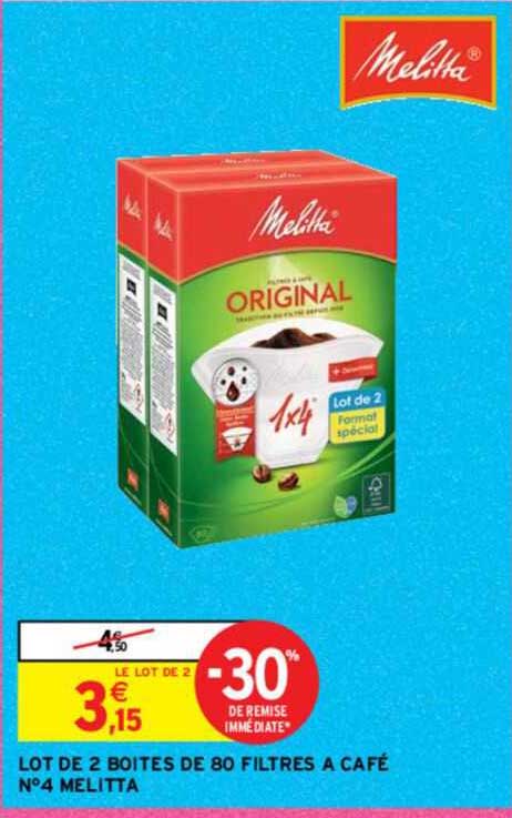 lot de 2 boîtes de 80 filtres à café n°4 melitta