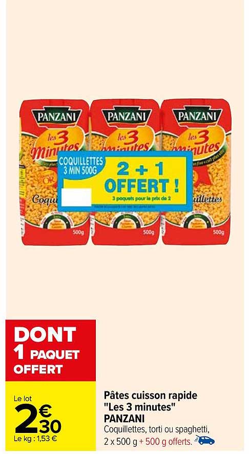 pâtes cuisson rapide "les 3 minutes" panzani