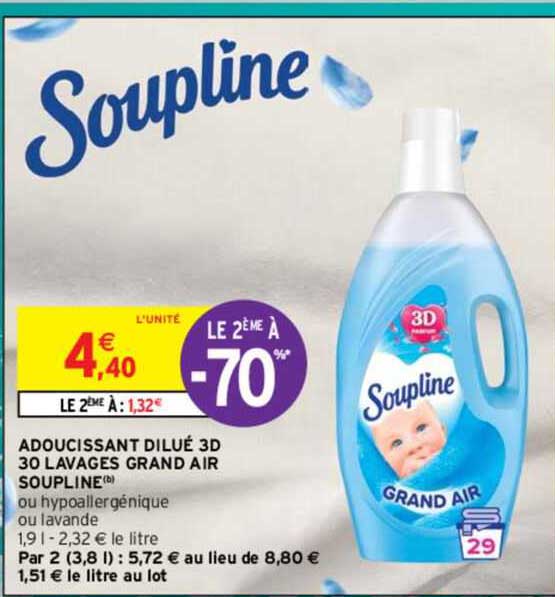 adoucissant dilué 3d 30 lavages grand air soupline