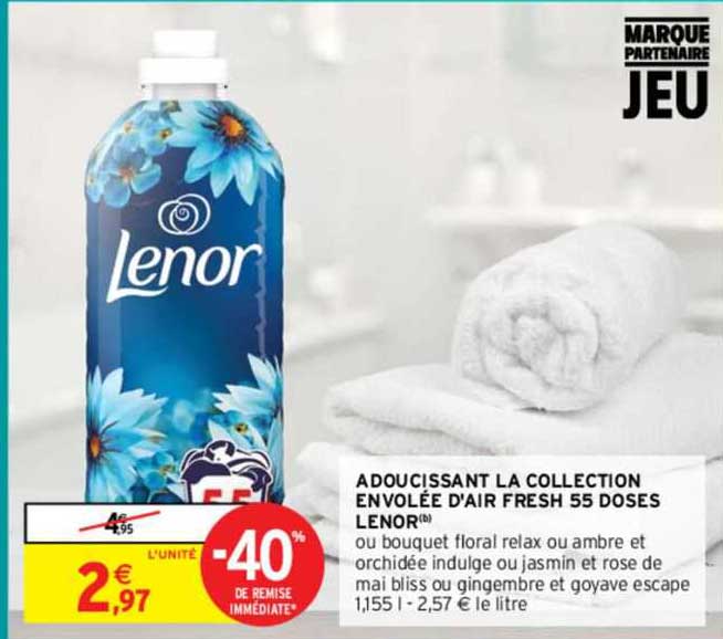 adoucissant la collection envolée d'air fresh 55 doses lenor