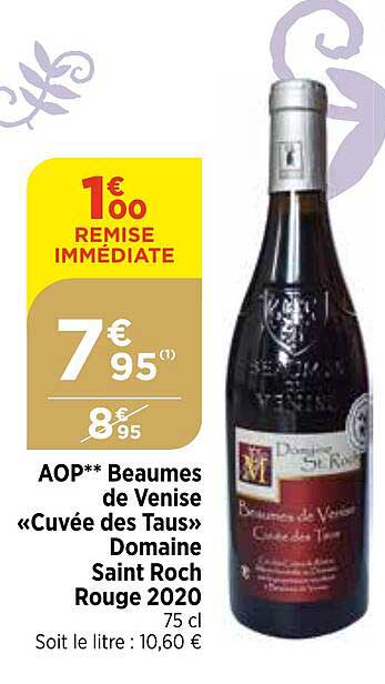 aop beaumes de venise «cuvée des taus» domaine saint roch rouge 2020