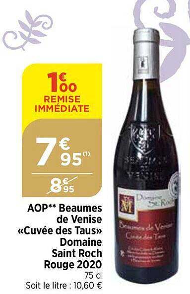 aop beaumes de venise «cuvée des taus» domaine saint roch rouge 2020
